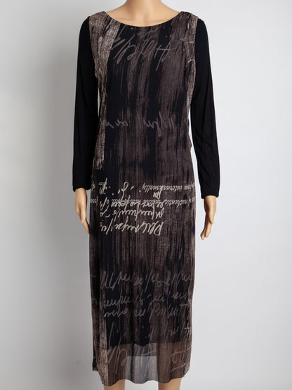 Good Liu Jo Long-Sleeved Dress M Black Brown Abstract Pattern