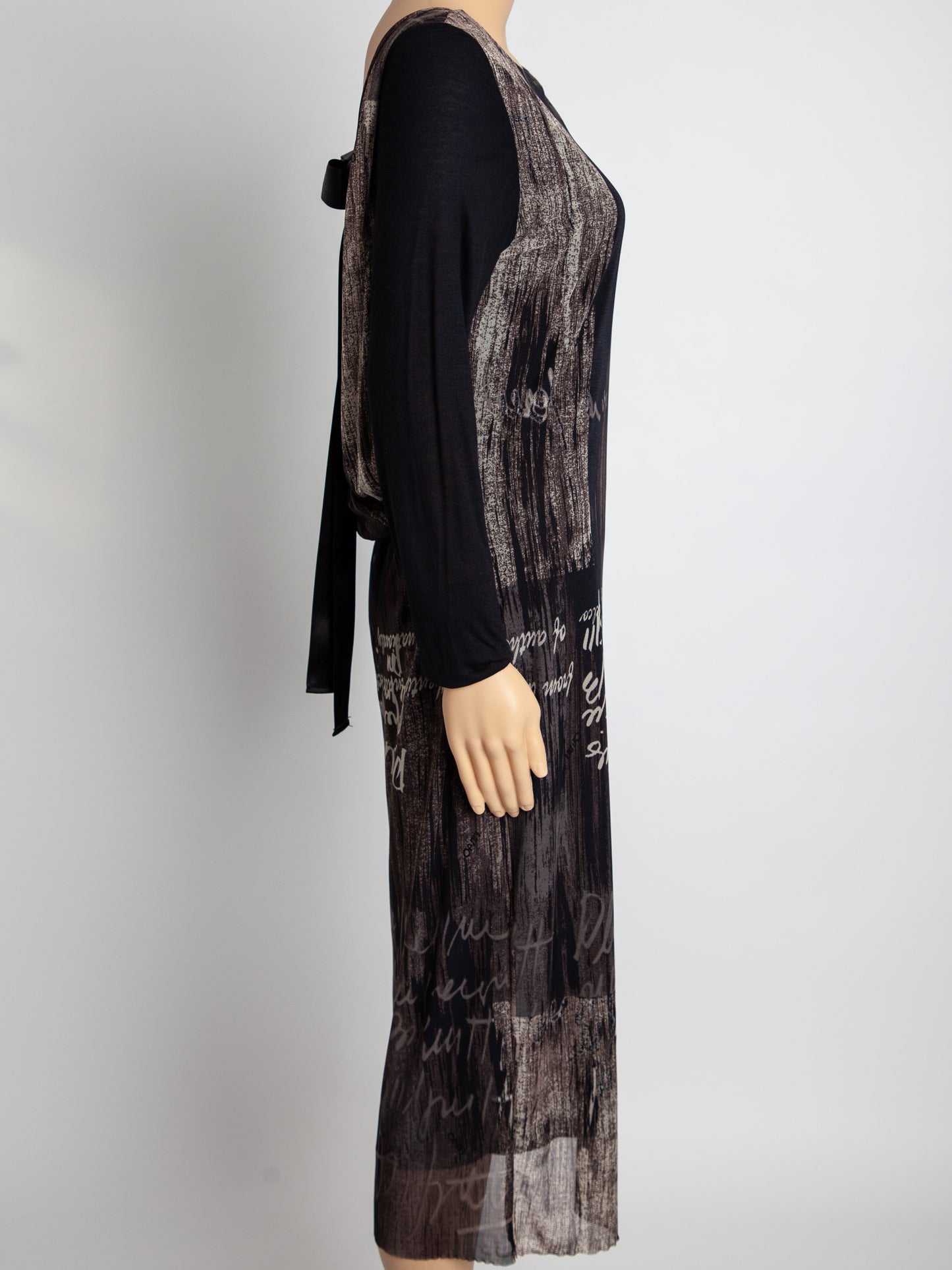 good liu jo long-sleeved dress m black brown abstract pattern