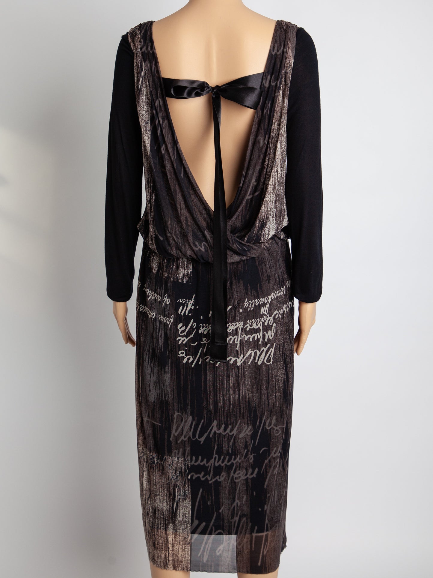 good liu jo long-sleeved dress m black brown abstract pattern