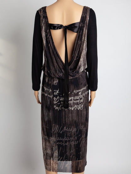 Good Liu Jo Long-Sleeved Dress M Black Brown Abstract Pattern