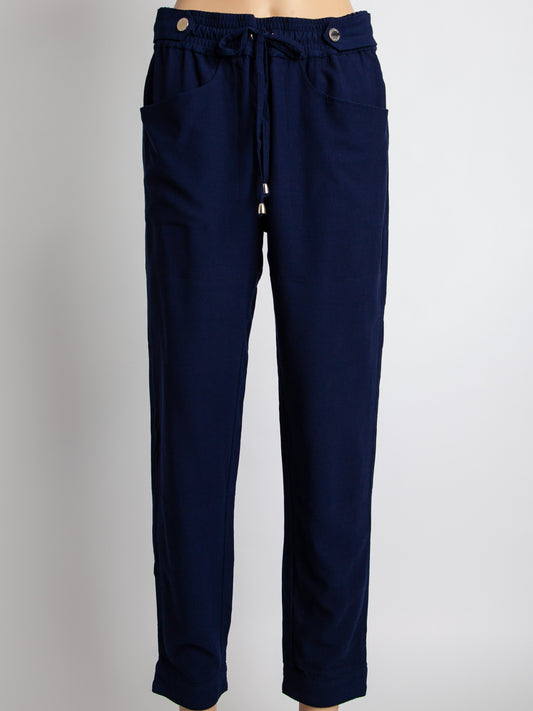 Good MaxCo Blue Viscose Pants with Drawstring Waist Size L