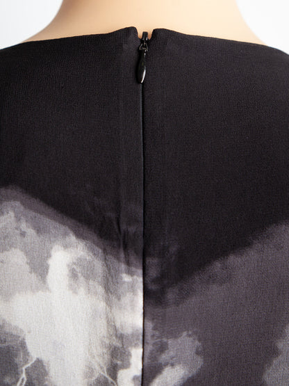 Good Alexander McQueen Gray Silk Dress Long Sleeve Stormy Print