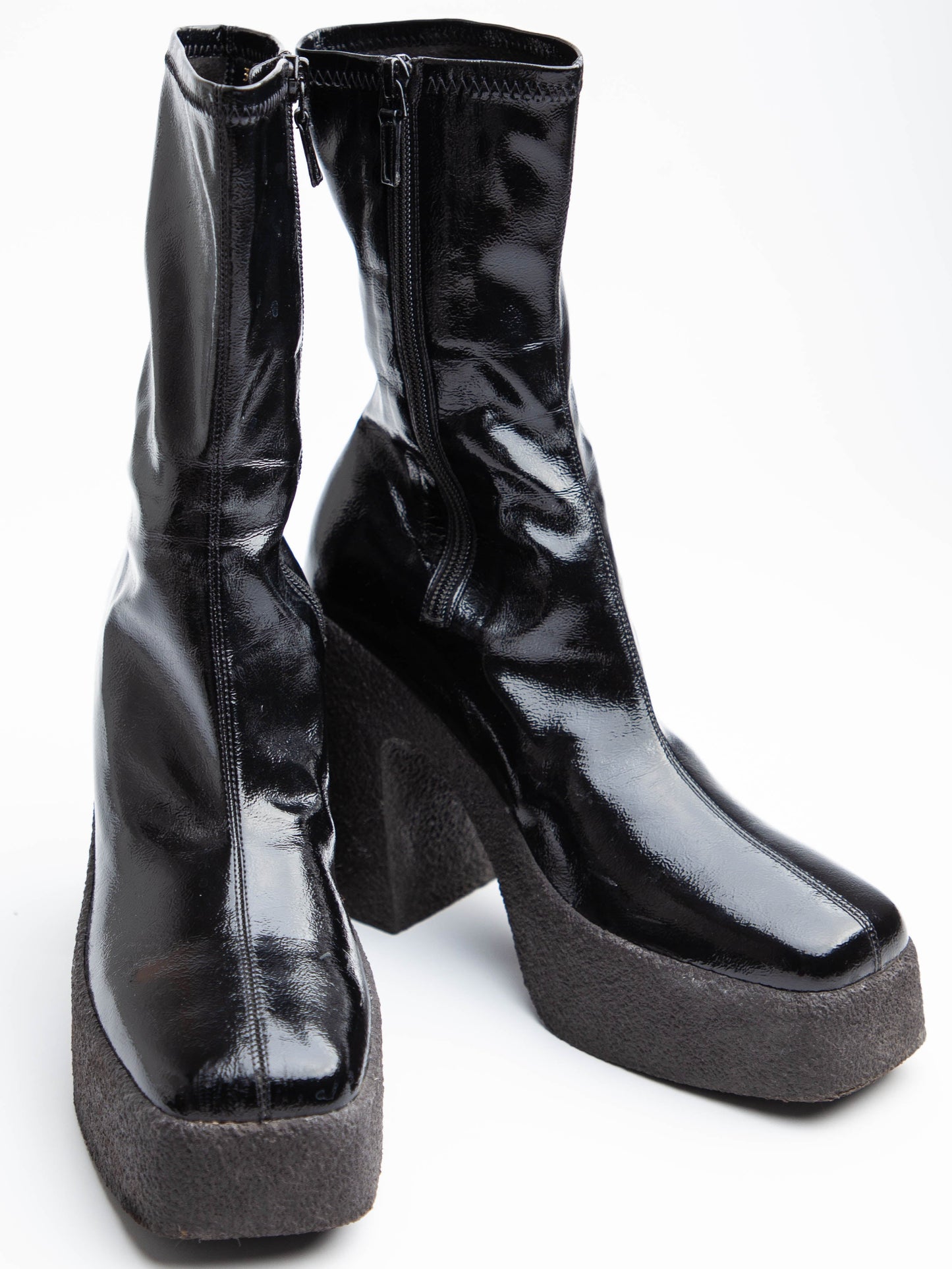 average condition stella mccartney black leather platform boots