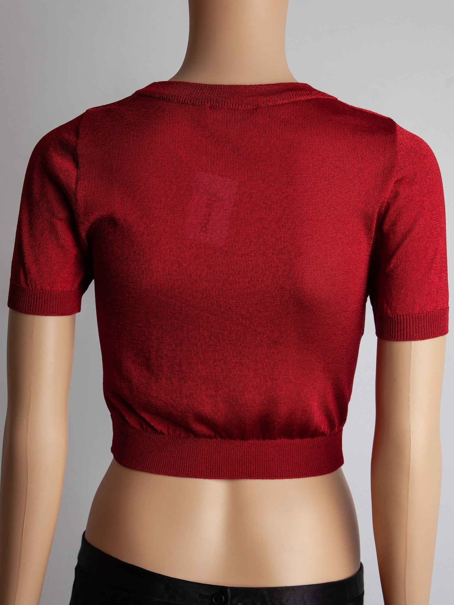 good moschino red short-sleeved cropped cardigan size xxs