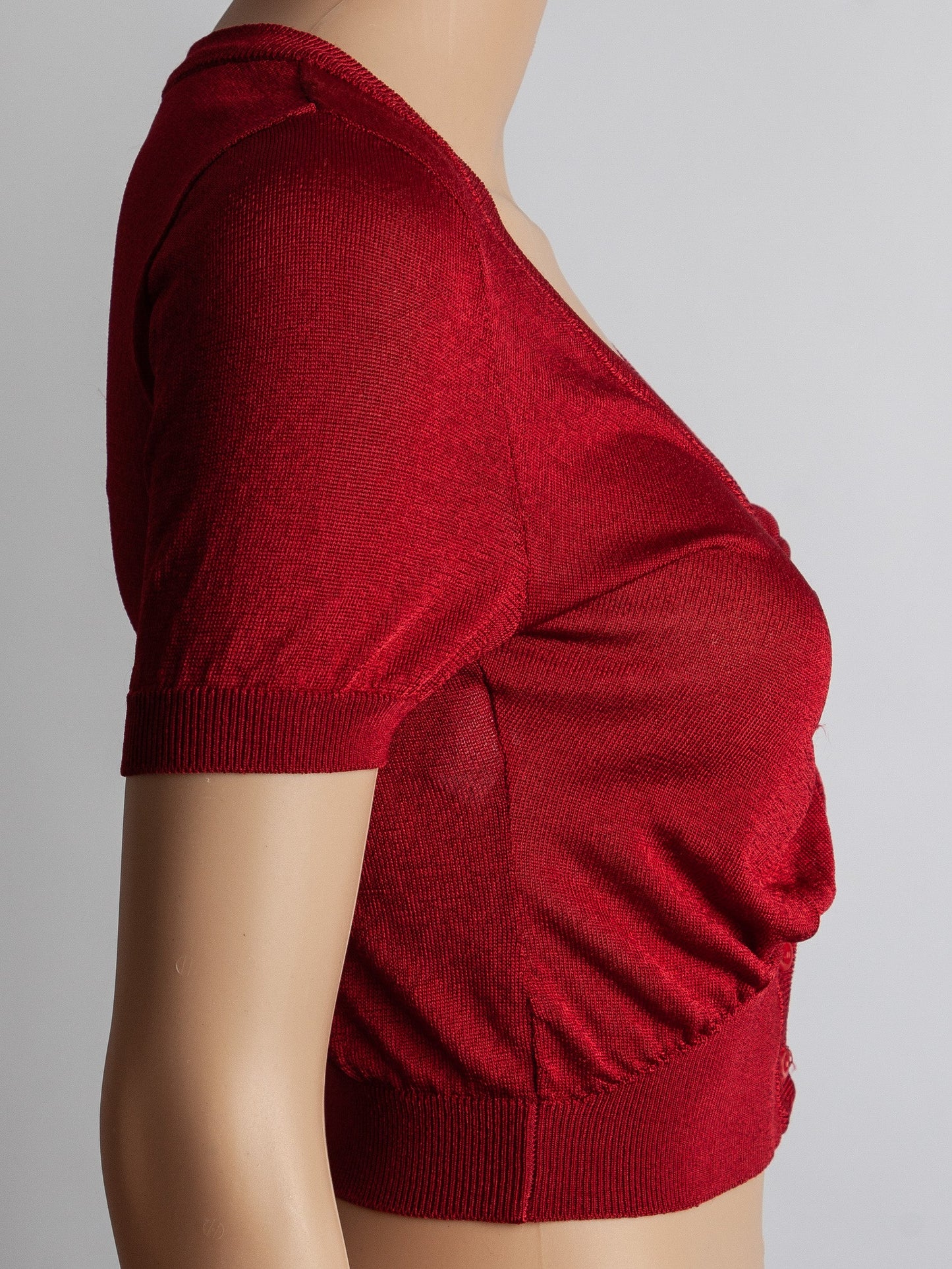 good moschino red short-sleeved cropped cardigan size xxs