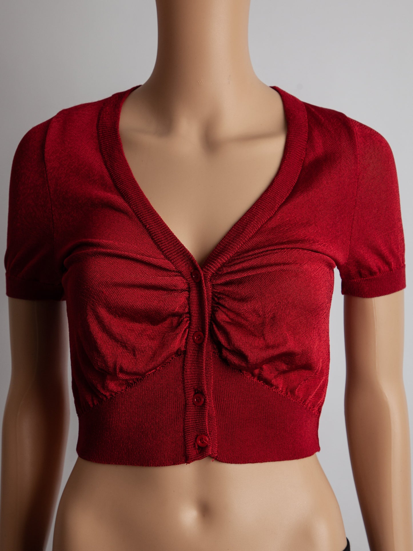 good moschino red short-sleeved cropped cardigan size xxs
