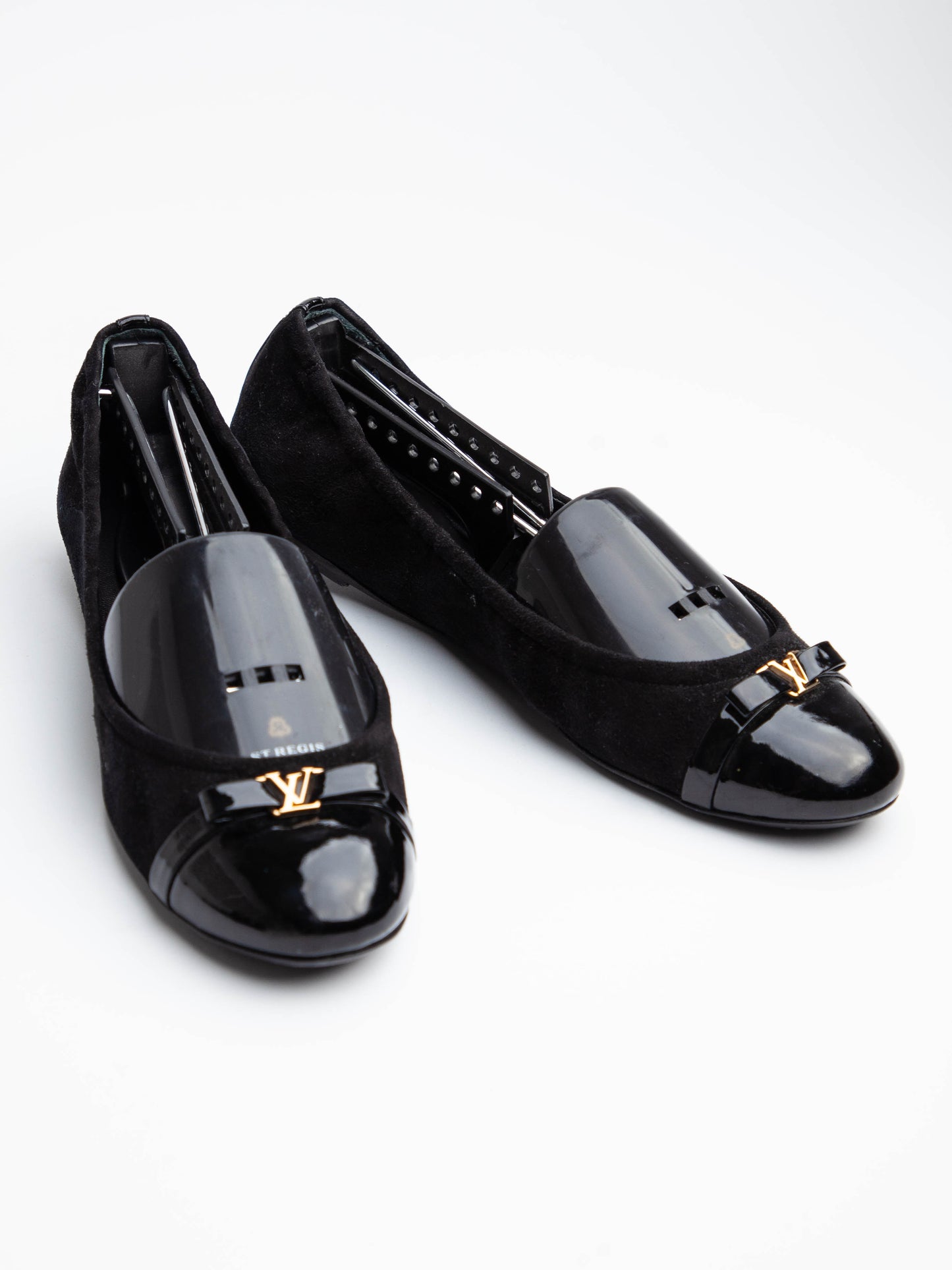 average louis vuitton black velvet loafers size 37.5 with gold logo