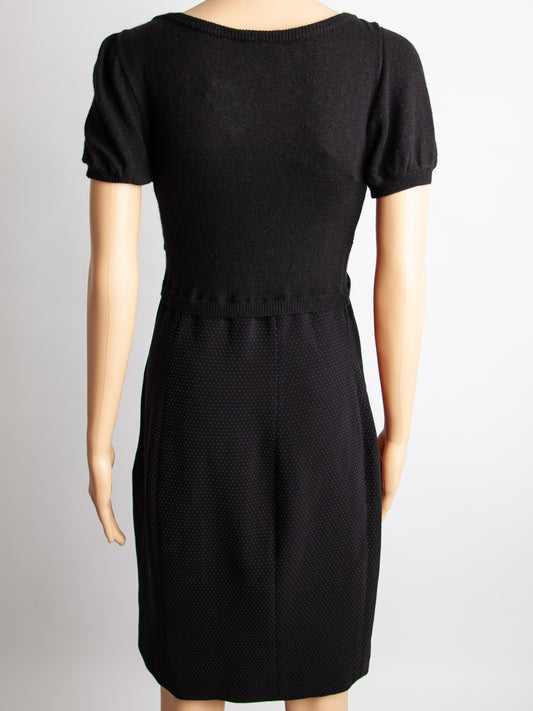 Good Moschino Black Dress M Polyester Knitted Top with Dotted Skirt