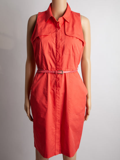 Good Elie Tahari Red Cotton Dress with Collar & Belt