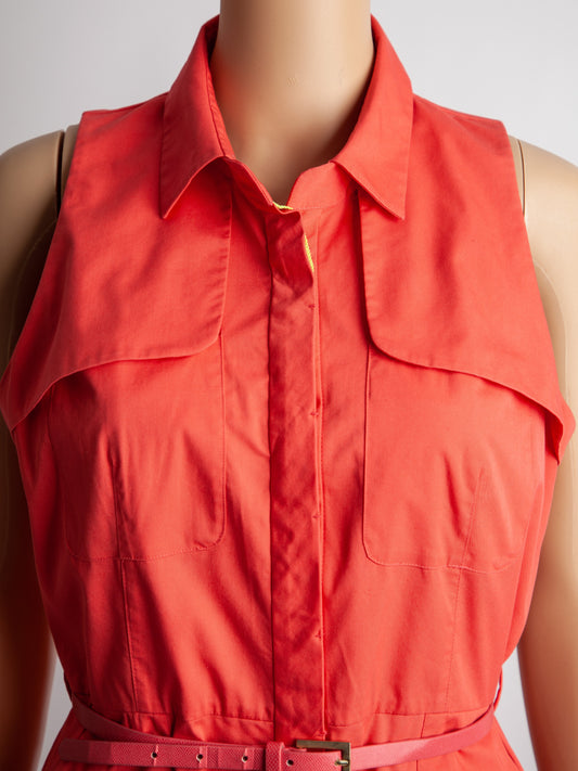 Good Elie Tahari Red Cotton Dress with Collar & Belt