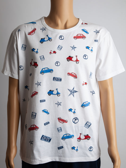 NEW William Men's XXL White Cotton T-Shirt with Colorful Pattern