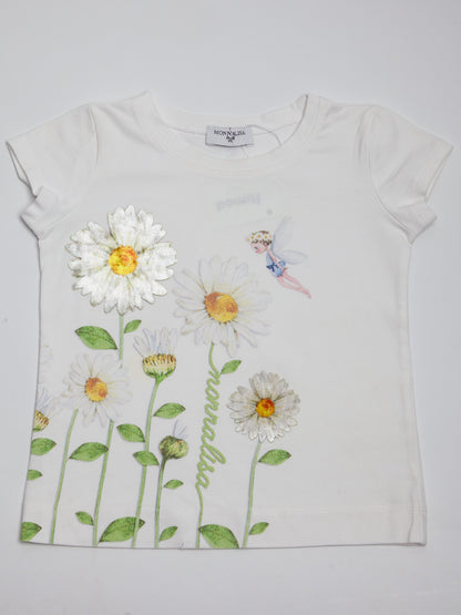 Good Monnalisa White Cotton T-Shirt Size 4 Daisies Fairy Design