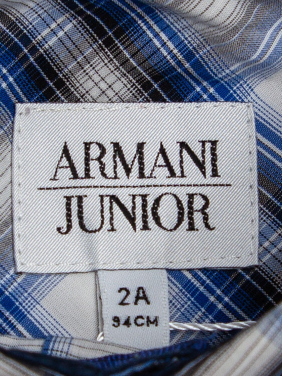 average armani exchange blue cotton plaid shirt for kids size 2
