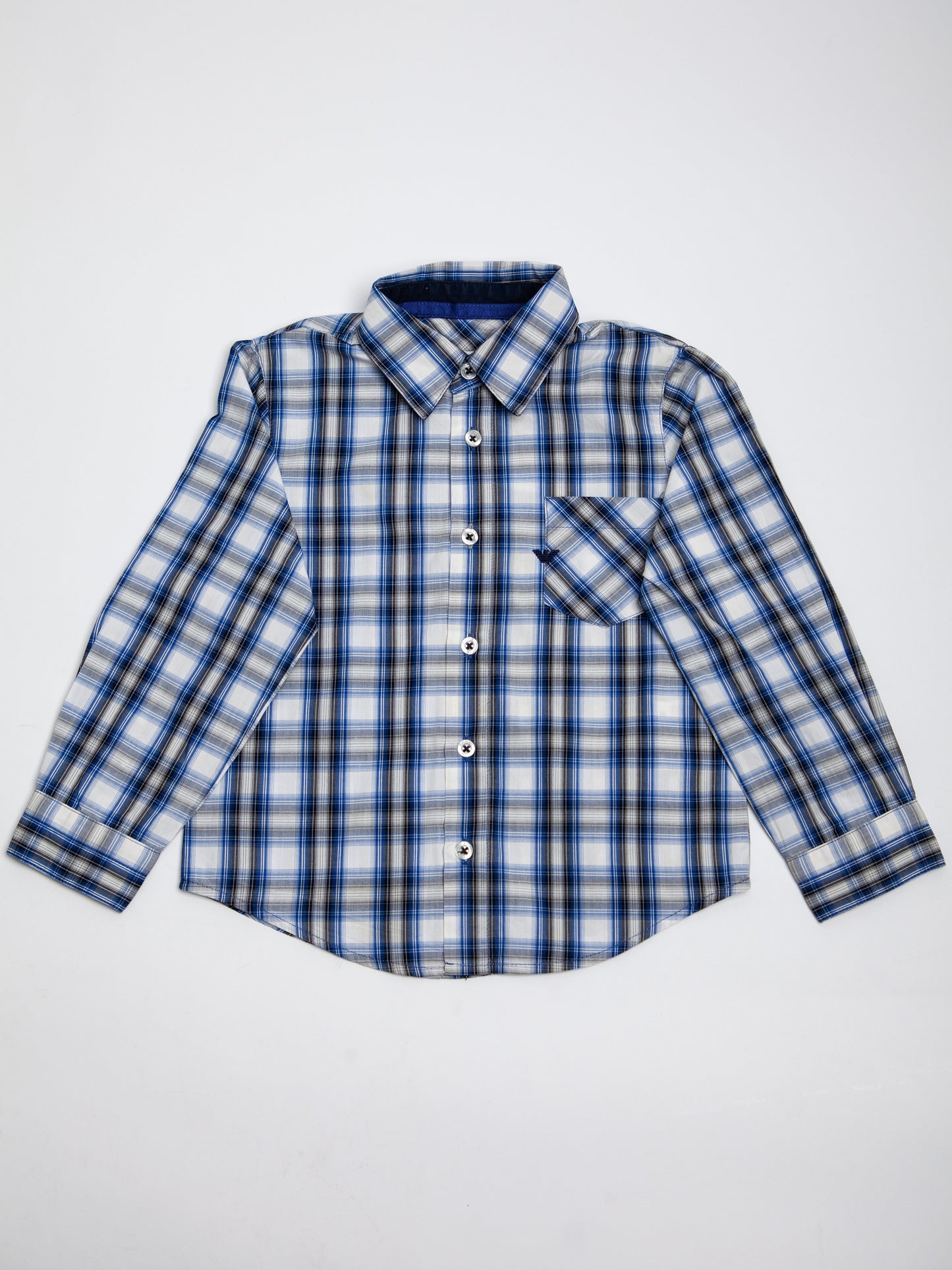average armani exchange blue cotton plaid shirt for kids size 2