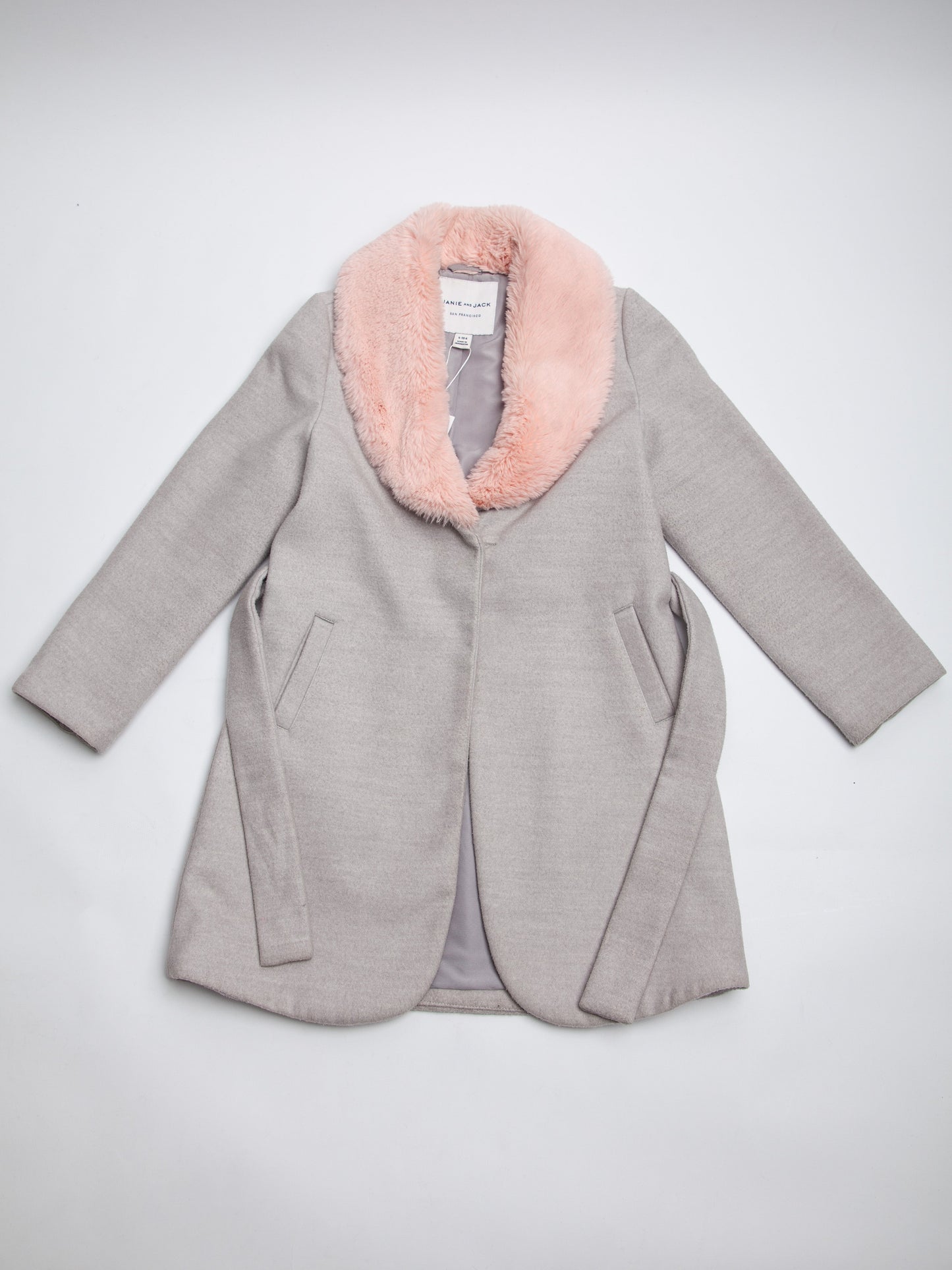 good janie and jack gray coat with pink faux fur collar size 5,5