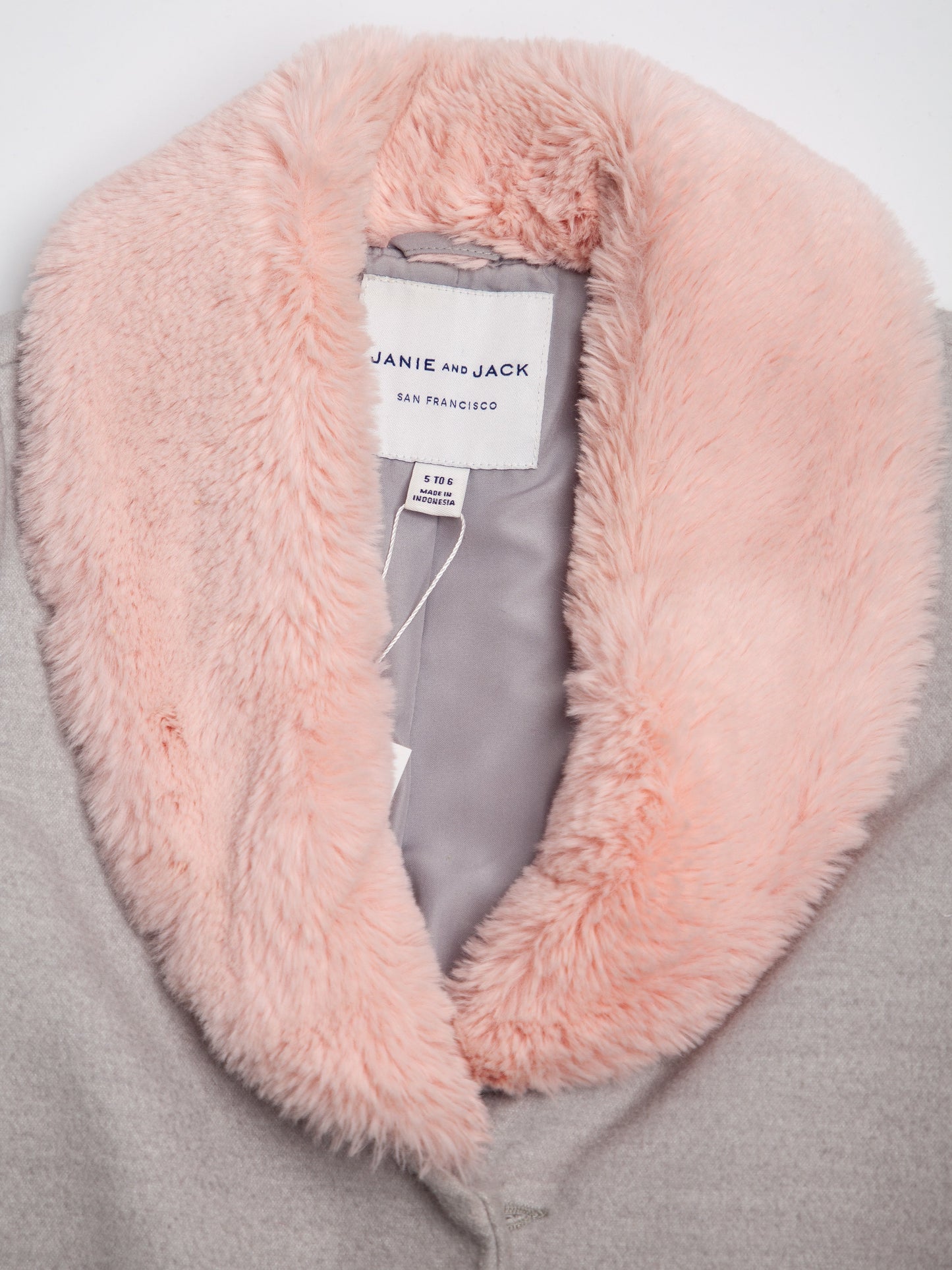 good janie and jack gray coat with pink faux fur collar size 5,5