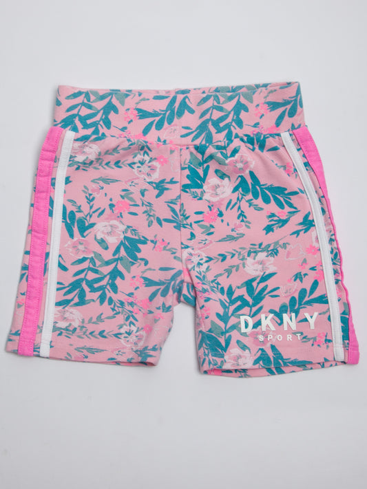 Good DKNY Pink Floral Kids Shorts Size 5 with Logo