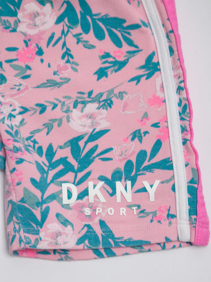 Good DKNY Pink Floral Kids Shorts Size 5 with Logo