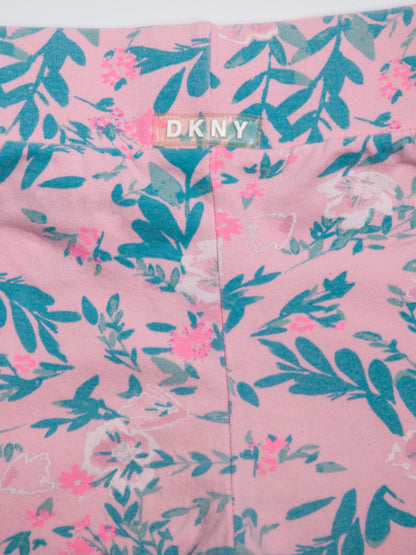 Good DKNY Pink Floral Kids Shorts Size 5 with Logo