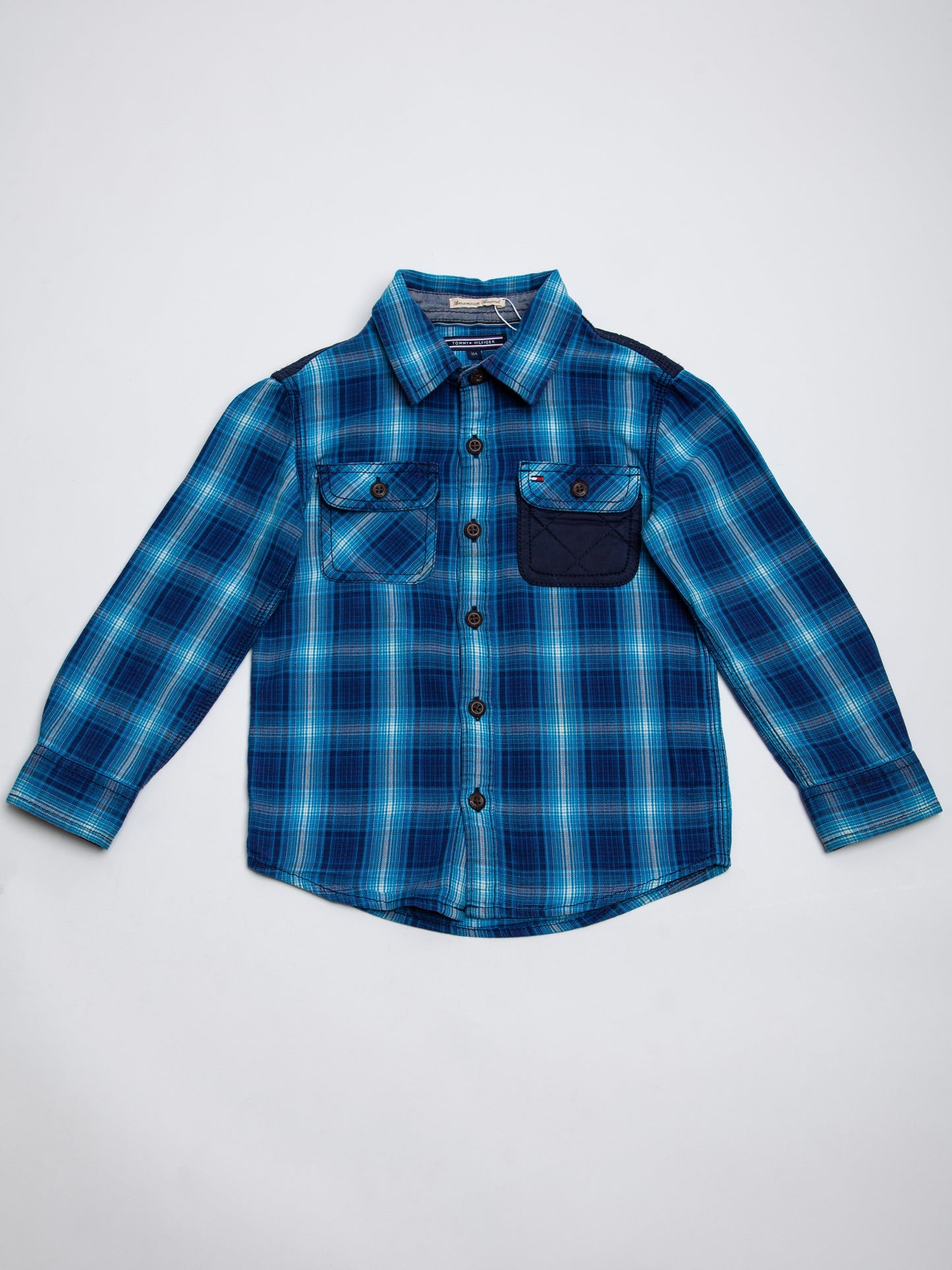 good tommy hilfiger blue cotton long sleeve shirt size 4 for kids