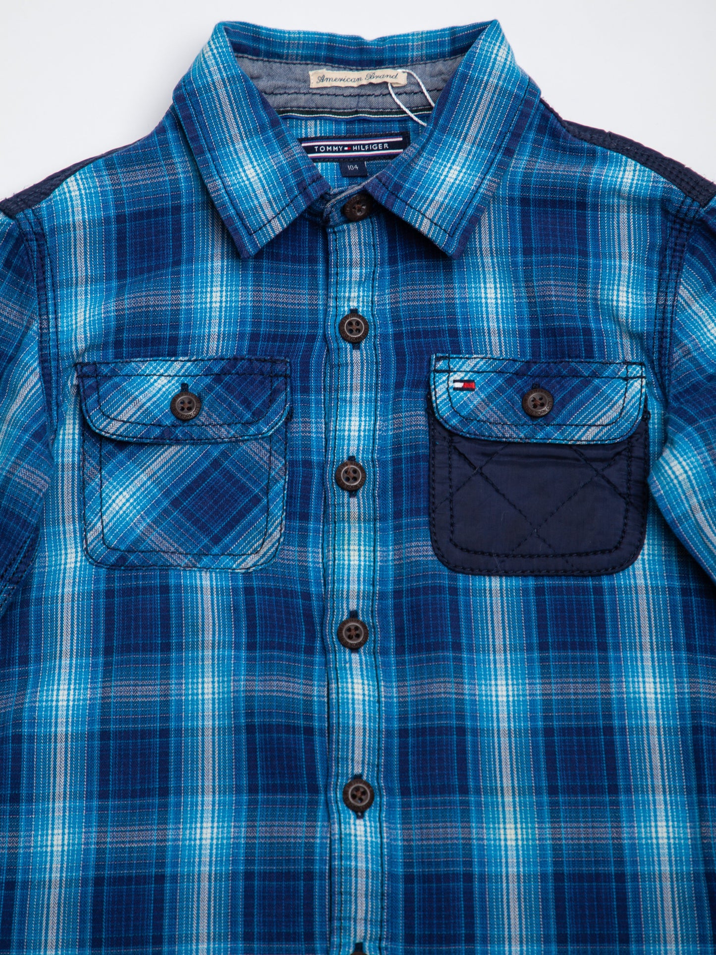 good tommy hilfiger blue cotton long sleeve shirt size 4 for kids