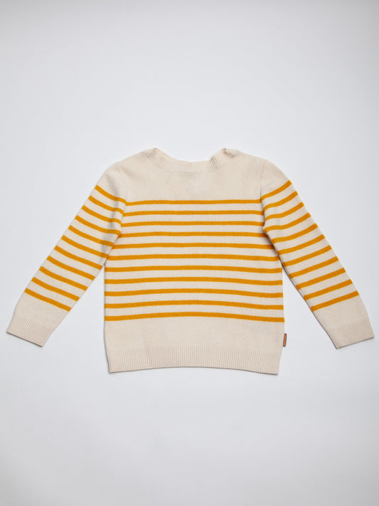 Burberry White Cotton Sweater for Kids with Yellow Stripes