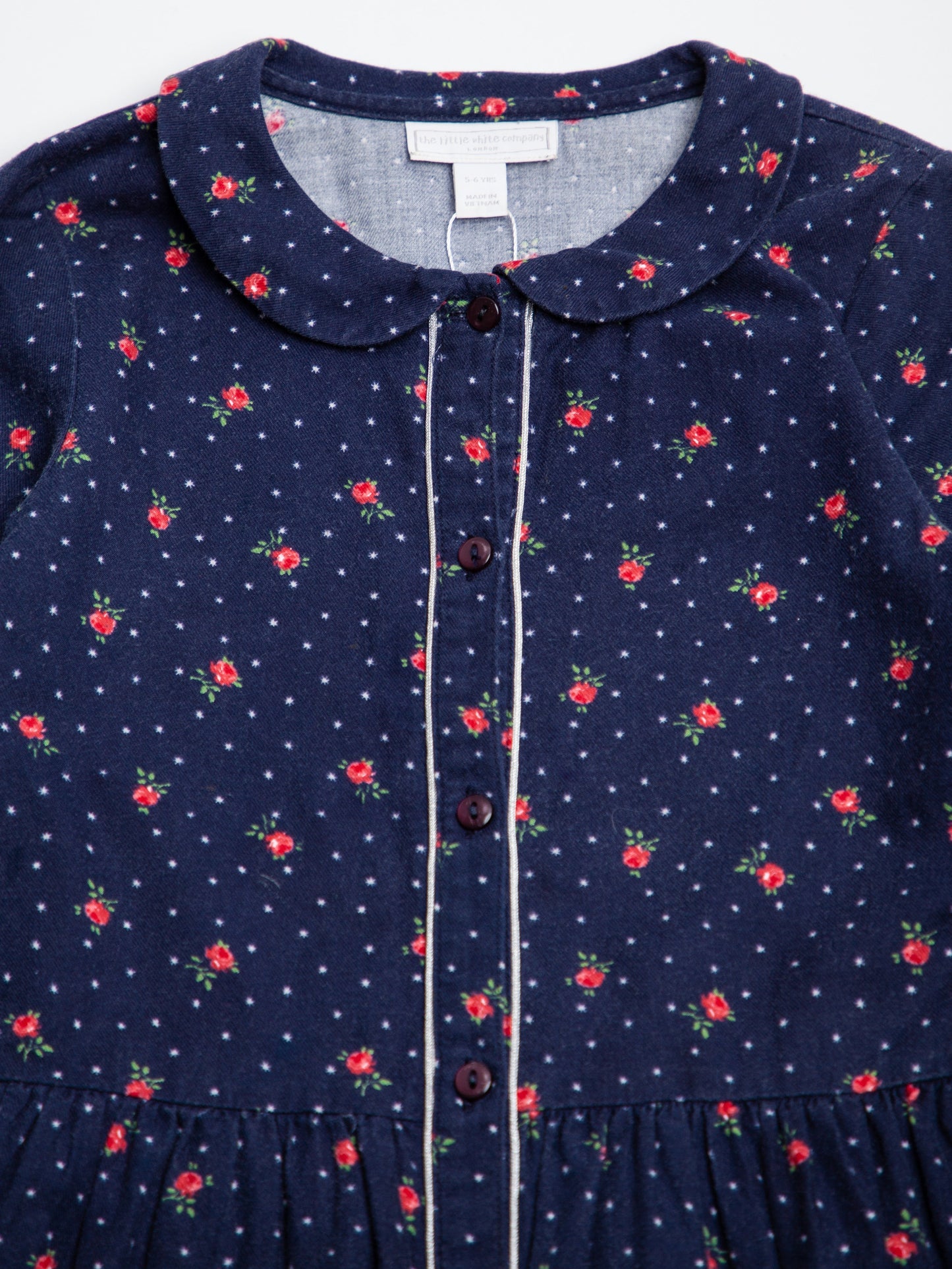 good the white company blue cotton dress size 5 floral pattern