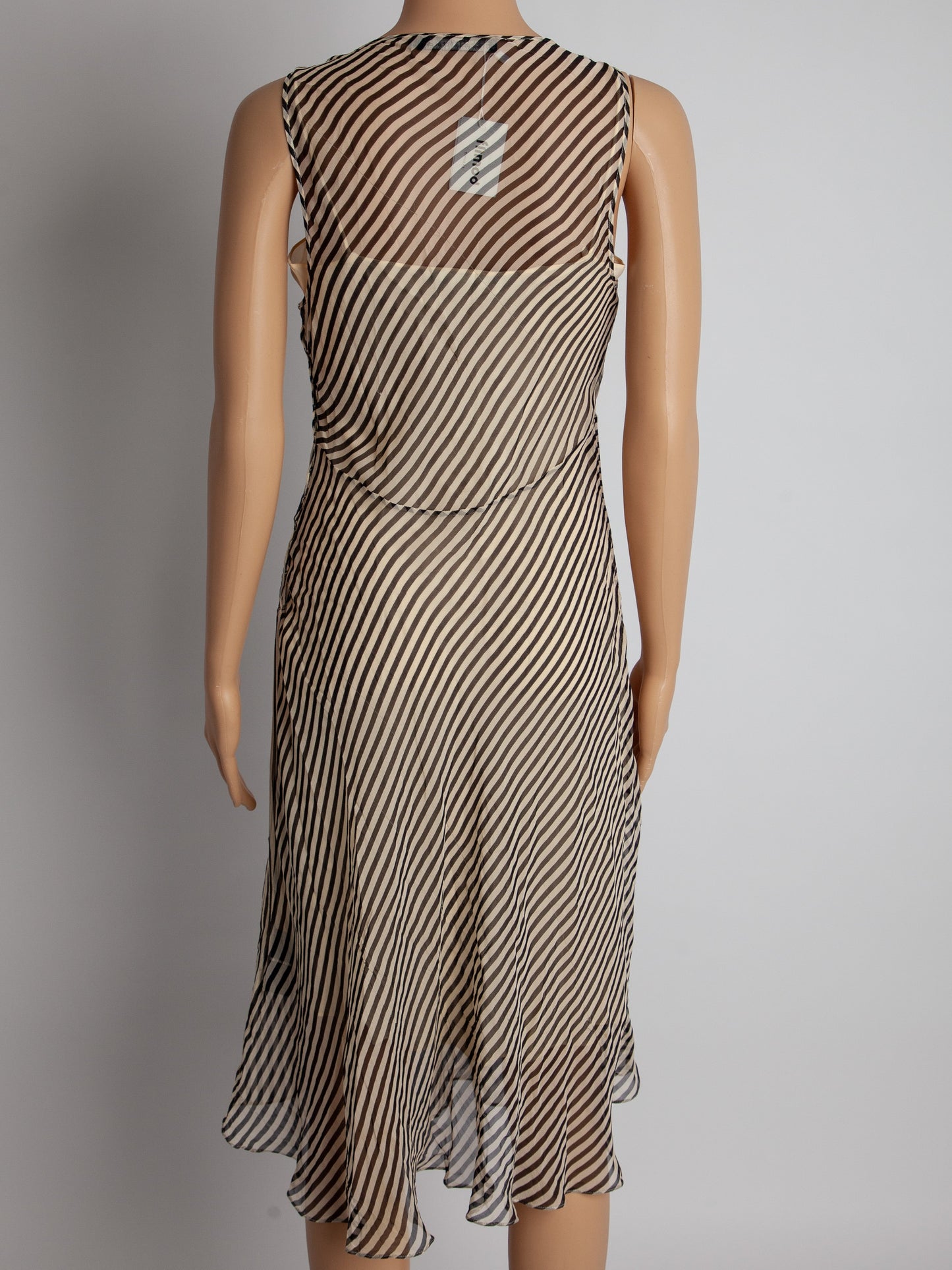 excellent ralph lauren striped silk dress m v-neck sleeveless