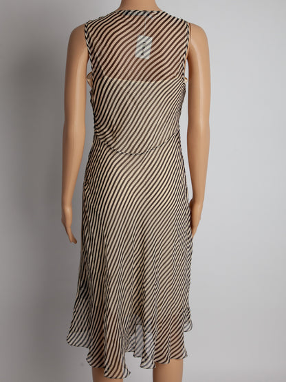 Excellent Ralph Lauren Striped Silk Dress M V-Neck Sleeveless