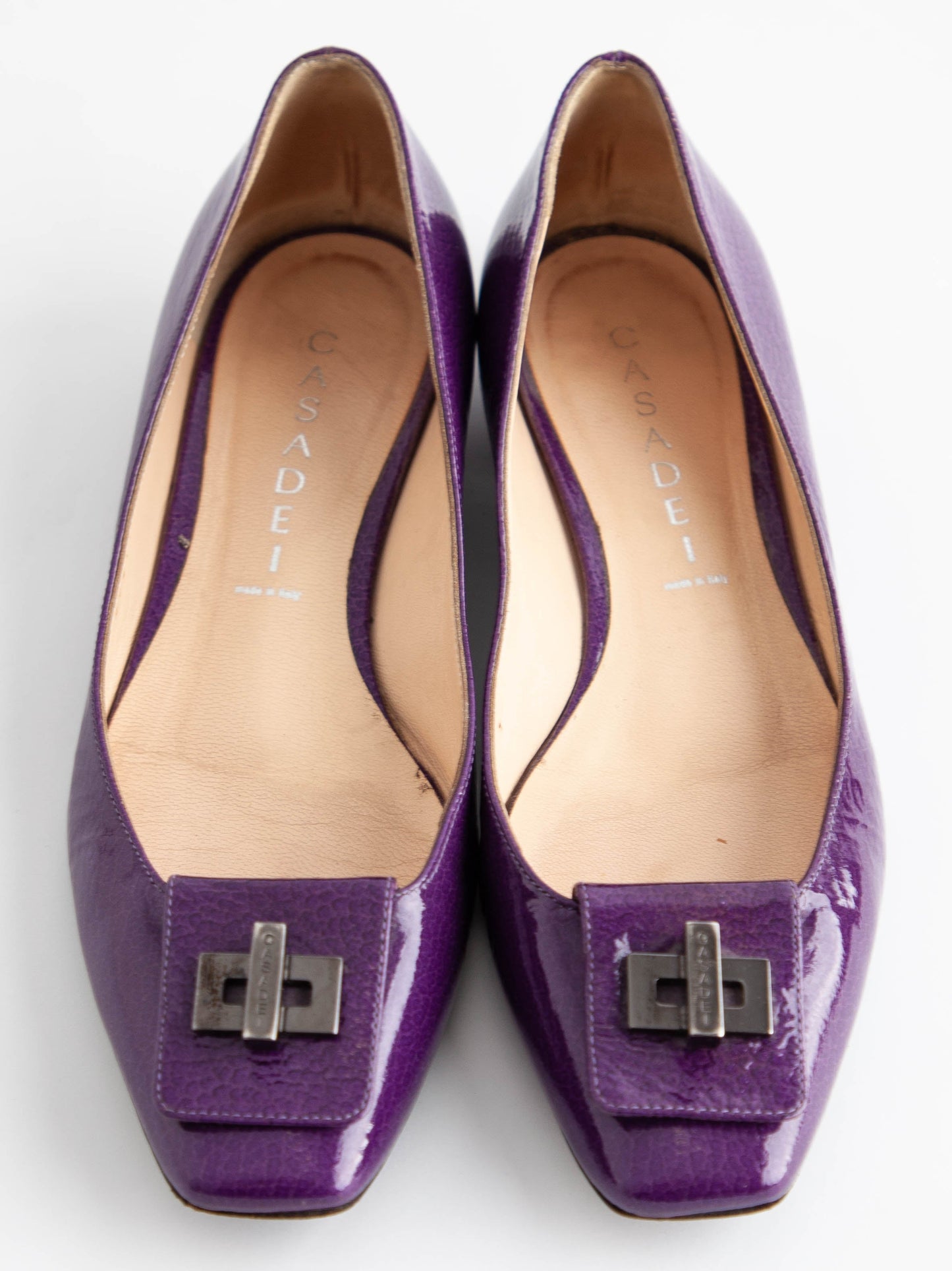 average casadei purple lacquer flats size 35.5 with metal buckle