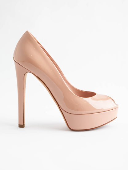 Average Casadei Black Leather High-Heeled Peep-Toe Pumps Size 38.5