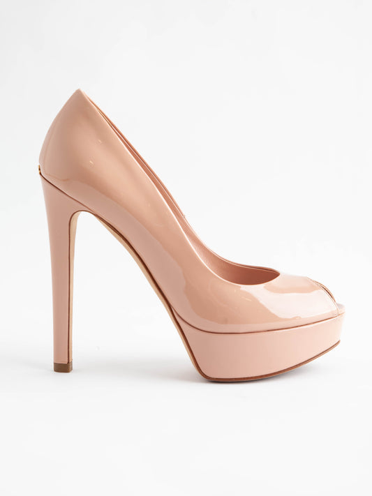 Average Casadei Black Leather High-Heeled Peep-Toe Pumps Size 38.5