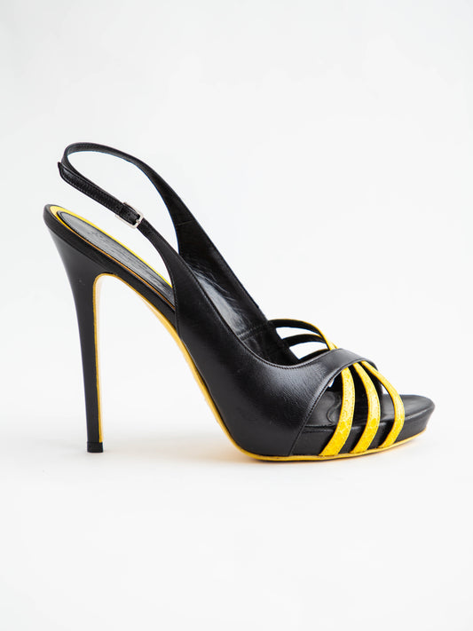 Good Alexander McQueen Combined Leather Slingback High-Heeled Sandals Size 39