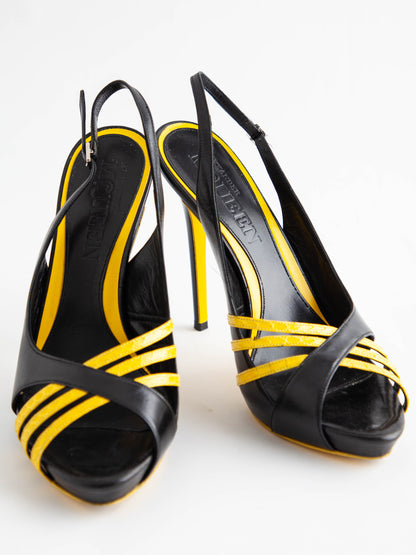 Good Alexander McQueen Combined Leather Slingback High-Heeled Sandals Size 39