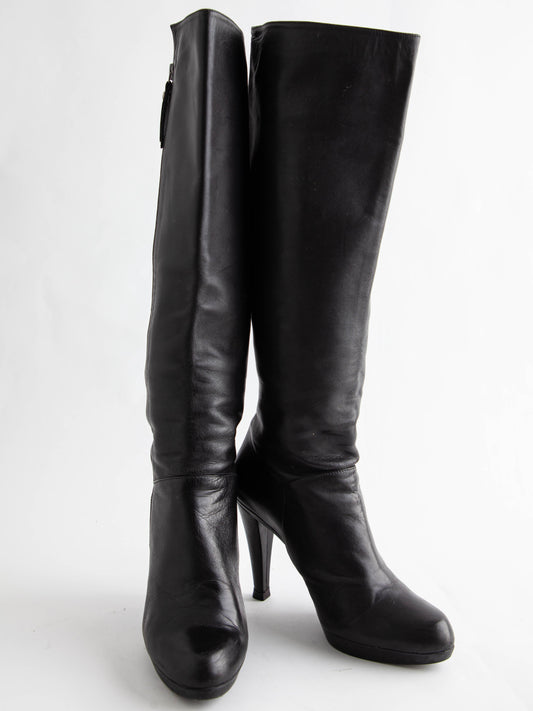 Good Russell Bromley Black Leather Knee-High Boots Size 38