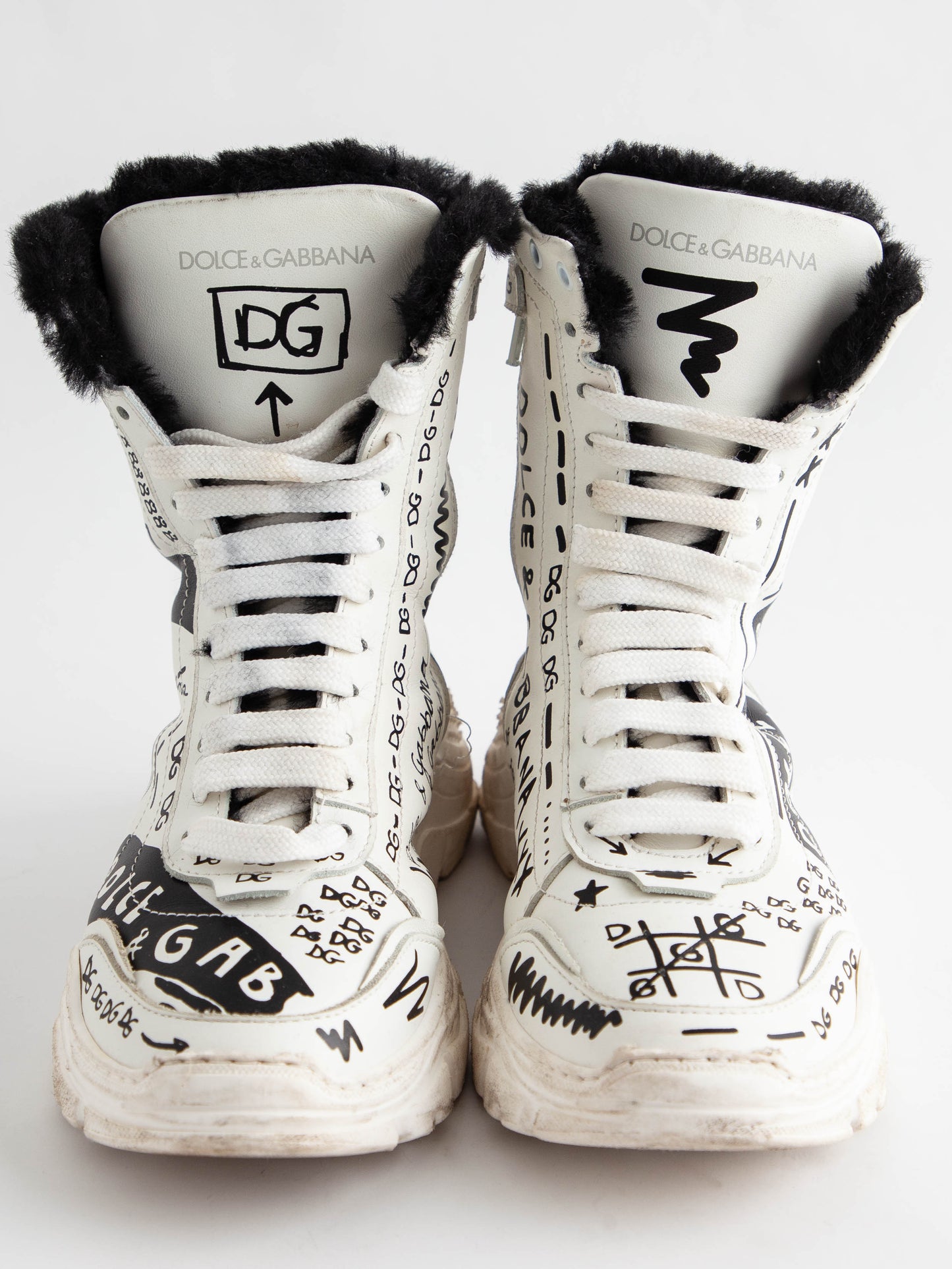 good dolce & gabbana white graffiti high-top sneakers size 34.5