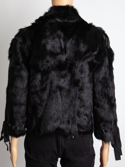Good Red Valentino Black Fur Jacket Size M with Bow Tie Details