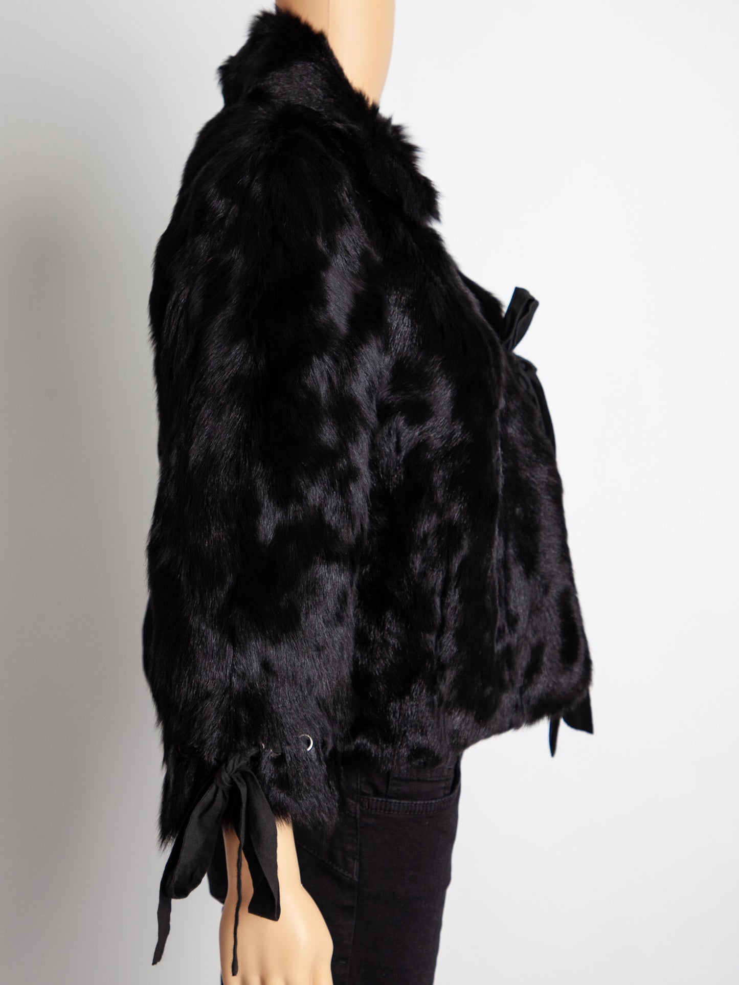 good red valentino black fur jacket size m with bow tie details