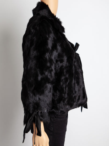 Good Red Valentino Black Fur Jacket Size M with Bow Tie Details