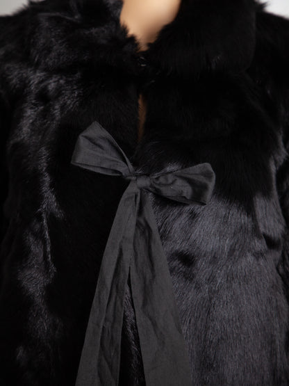 Good Red Valentino Black Fur Jacket Size M with Bow Tie Details