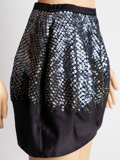 Good Pinko Black Sequined Skirt Silk Blend Women's Size M
