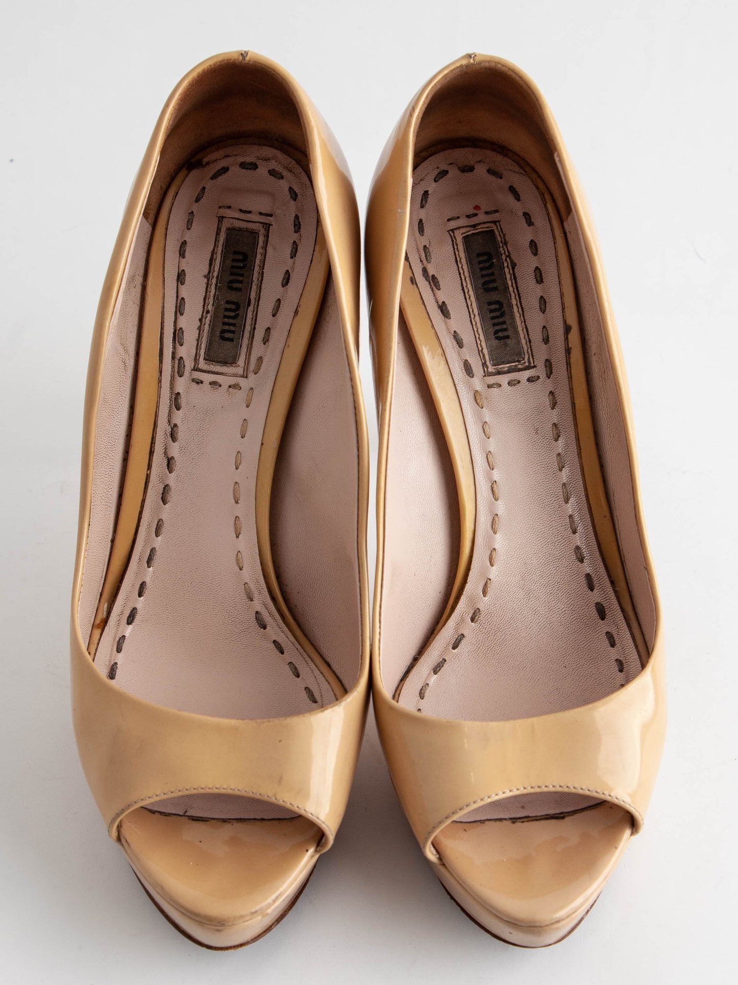average miu miu white leather peep-toe high heels size 38