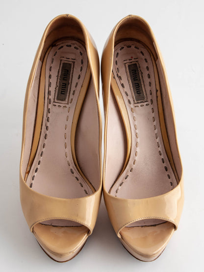 Average Miu Miu White Leather Peep-Toe High Heels Size 38