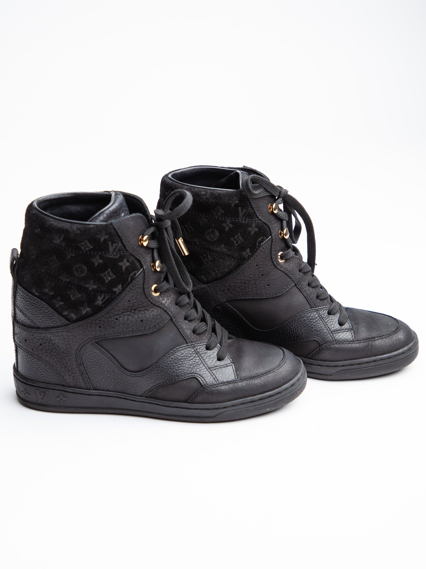 good louis vuitton black leather high-top sneakers size 35