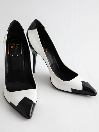 Good Roger Vivier High-Heeled Shoes White Black Cap Size 37