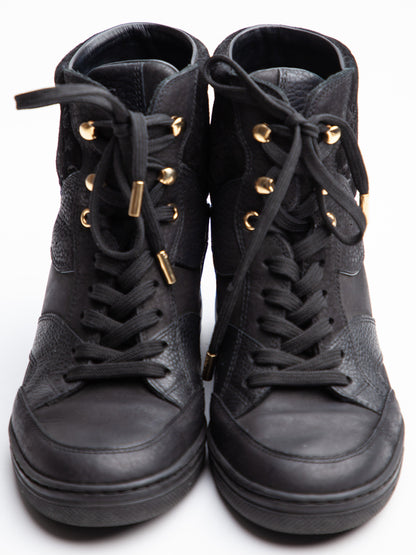 Good Louis Vuitton Black Leather High-Top Sneakers Size 35