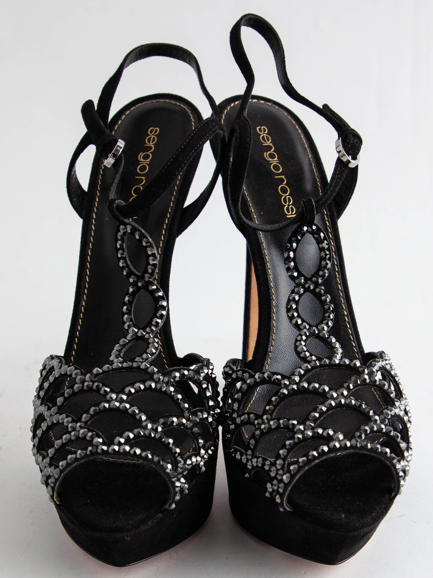 good sergio rossi black genuine suede high-heeled sandals size 36