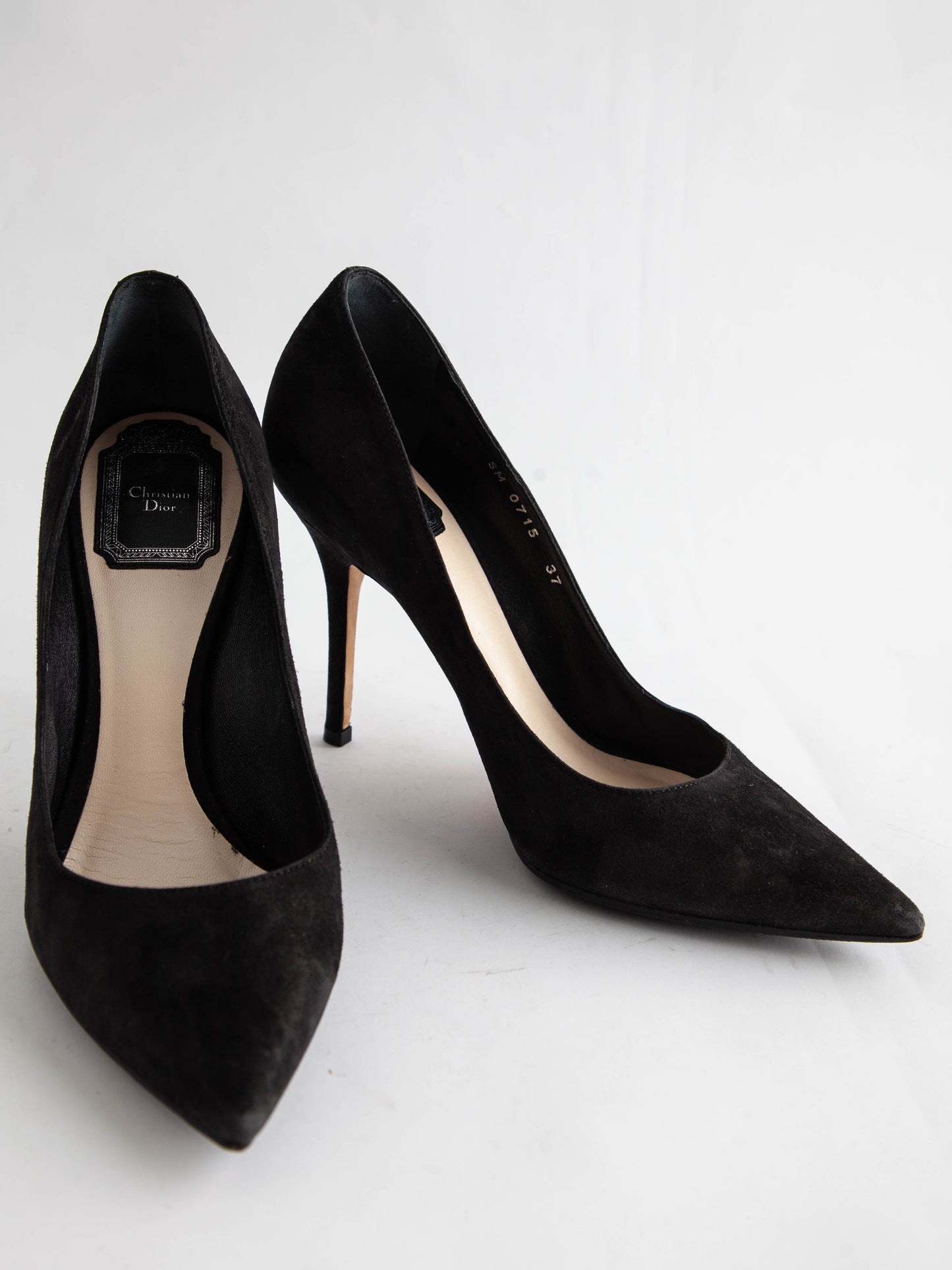 average condition dior black genuine suede high heels size 36