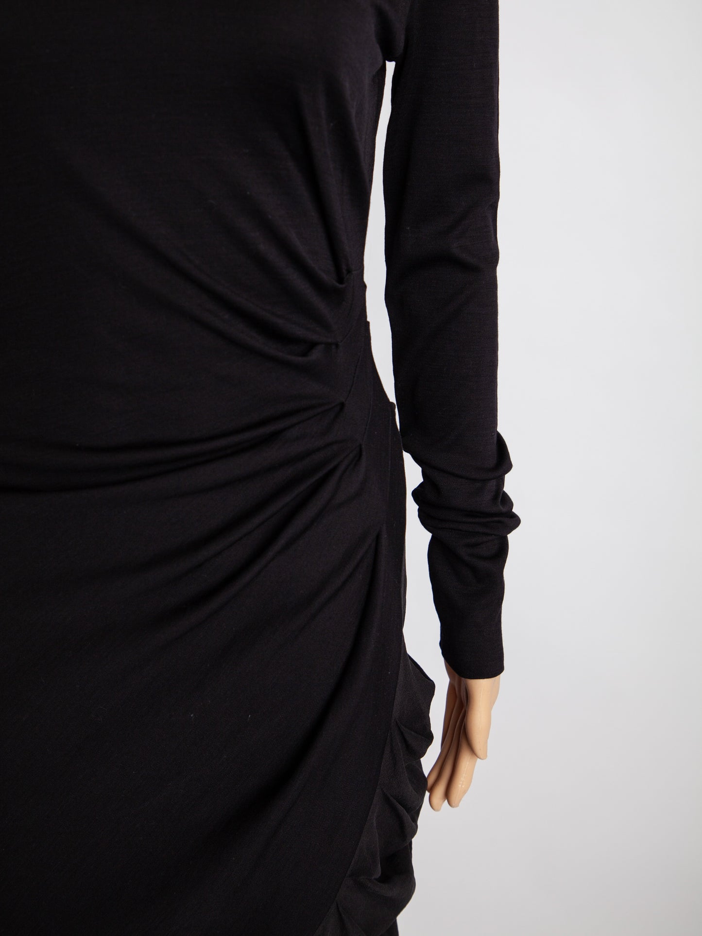 sportmax black silk long sleeve dress with draped skirt - excellent