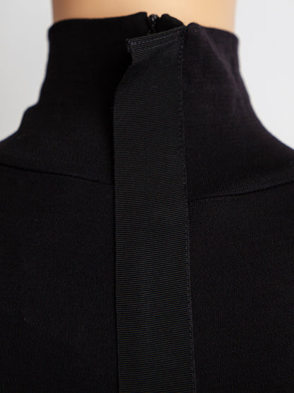 Sportmax Black Silk Long Sleeve Dress with Draped Skirt - Excellent
